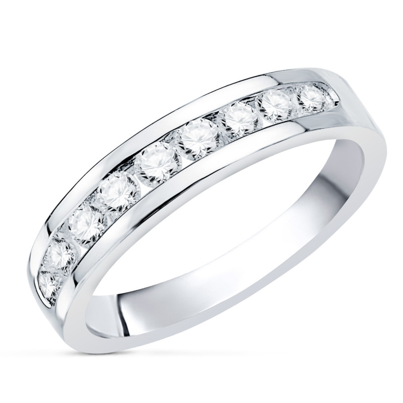 18K ALIANZA O ANILLO ORO BLANCO 9 DIAMANTES DE LABORATORIO 0,50 QTS. PUREZA VS2 COLOR G TALLA BRILLANTE