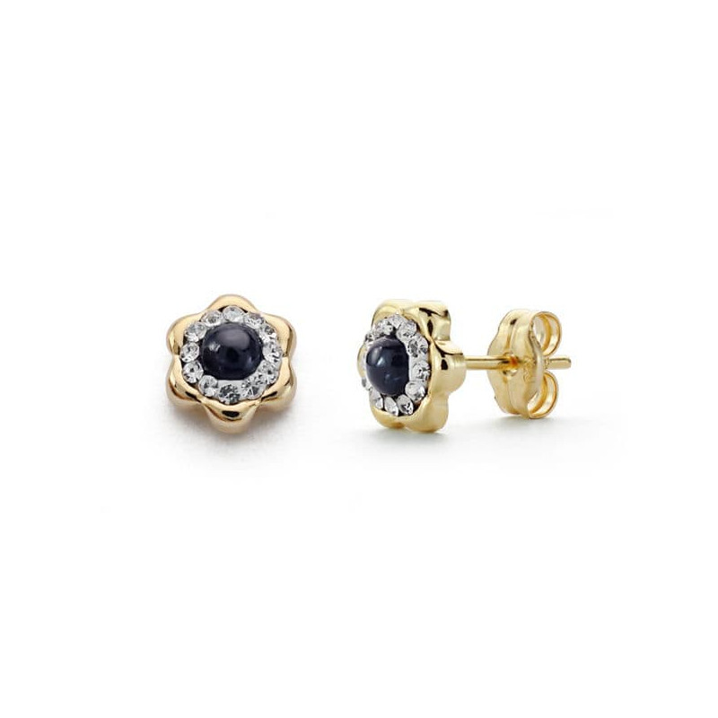 18K PENDIENTES ORO AMARILLO ZAFIRO Y CIRCONITA 6 MM CIERRE PRESION