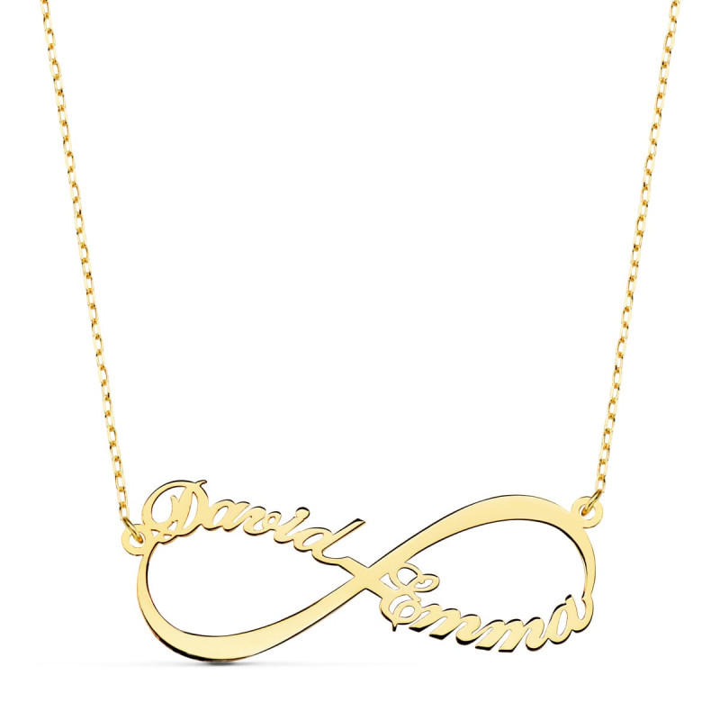 18K GARGANTILLA ORO AMARILLO INFINITO PERSONALIZADO 2 NOMBRES 35 MM CADENA 44+2 CM