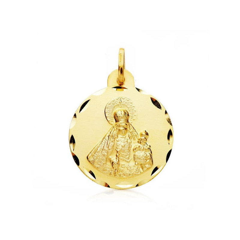 18K MEDALLA ORO AMARILLO VIRGEN DEL ROSARIO TALLADA 22 MM