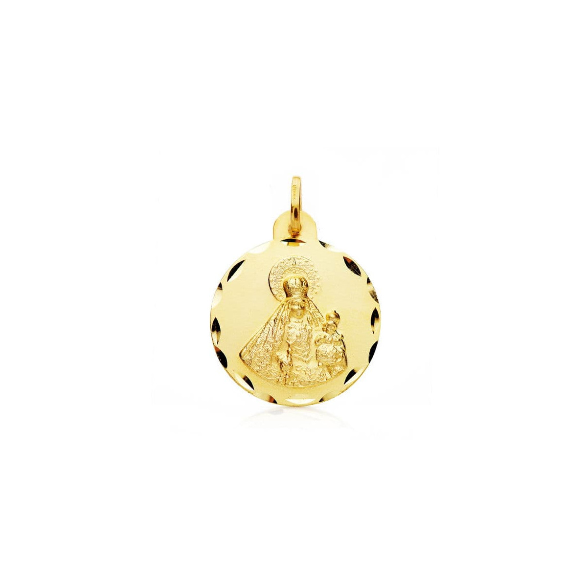 18K MEDALLA ORO AMARILLO VIRGEN DEL ROSARIO TALLADA 22 MM