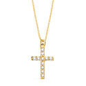 18K COLLAR ORO AMARILLO CRUZ 11X8 MM 11 DIAMANTES LABORATORIO 0,090 QT. CADENA VENECIANA 45CM G-VS2