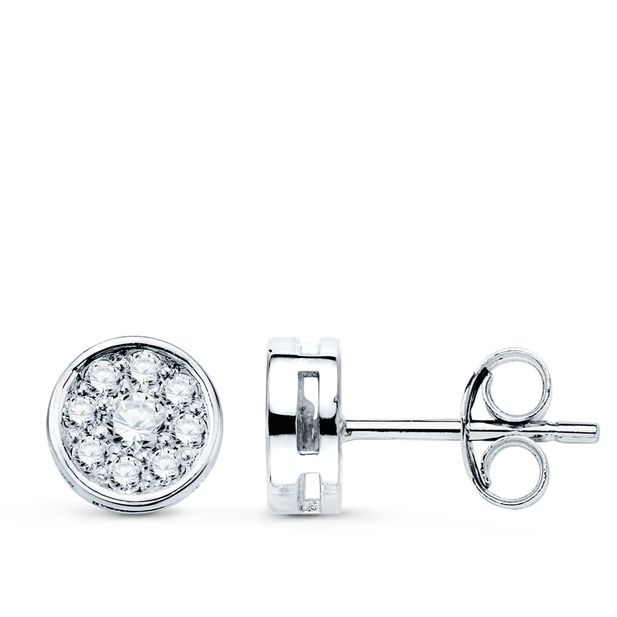 18K PENDIENTES ORO BLANCO CHATON CON 18 DIAMANTES LABORATORIO VS2-G 0,360 QTES. MEDIDA: 7X7 MM. CIERRE PRESION