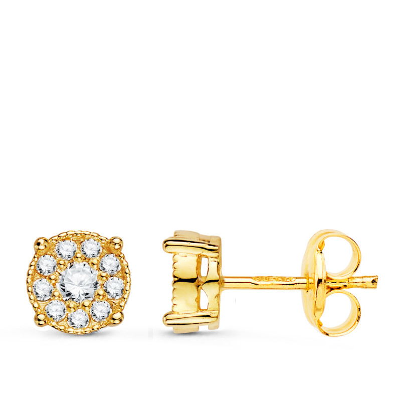 18K PENDIENTES ORO AMARILLO CHATON 20 DIAMANTES LABORATORIO 0,365 QTES VS2-G. 6,5X6,5 MM. PRESION