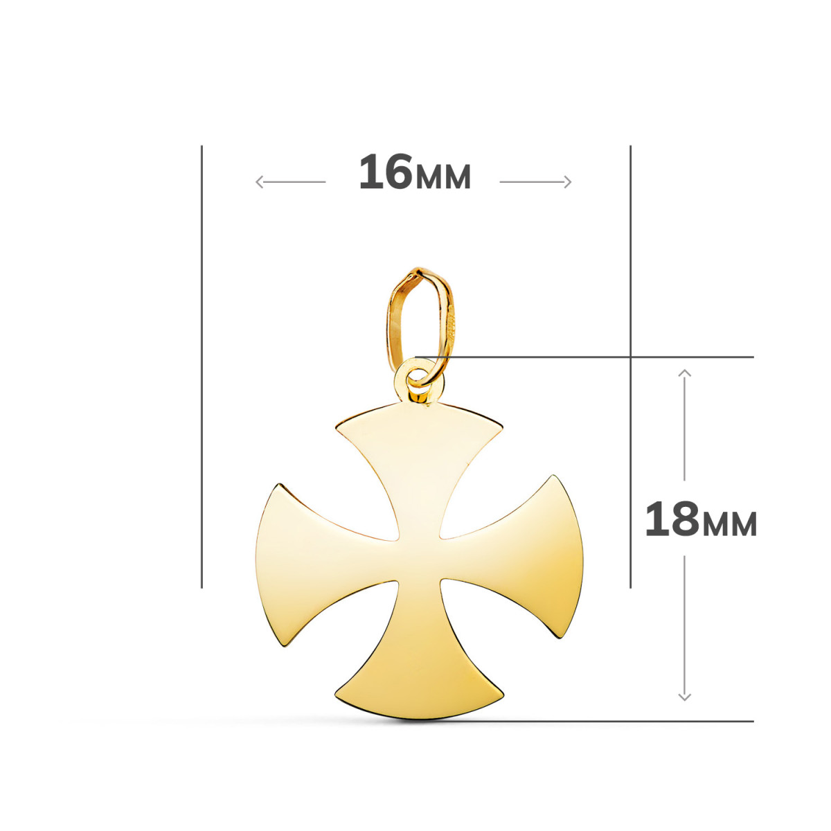 18K COLGANTE ORO AMARILLO CRUZ  EN BRILLO. MEDIDA: 18 X 16 MM