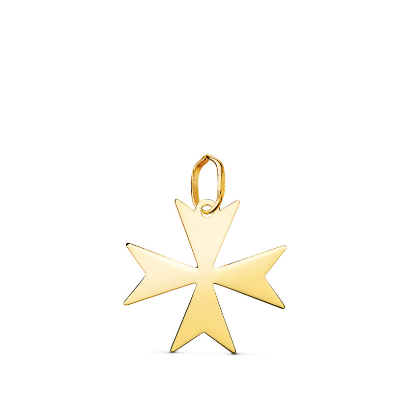 18K COLGANTE ORO AMARILLO CRUZ DE MALTA EN BRILLO. MEDIDA: 16 X 16 MM