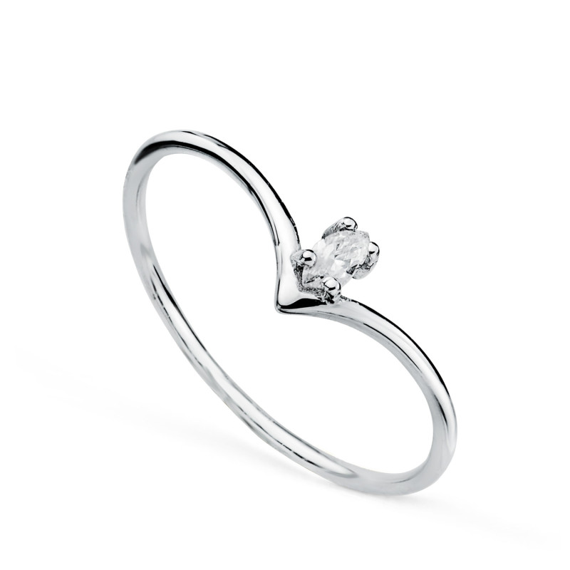 18K SORTIJA ORO BLANCO PICO DIAMANTE TALLA MARQUIS 0,067 QTES. G-VS2. ANCHO: 5MM