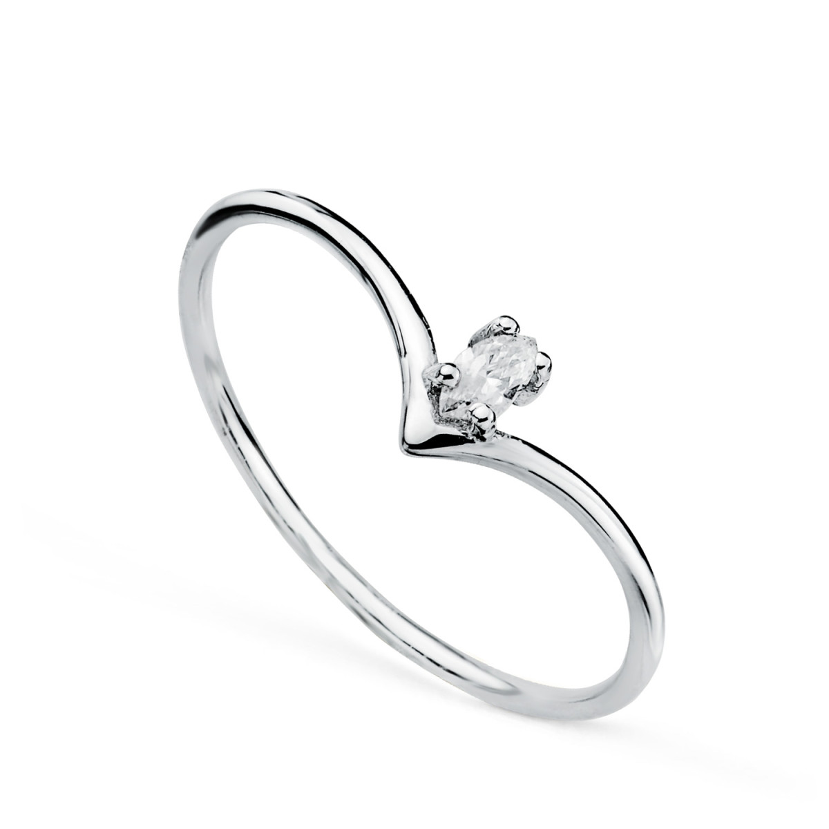 18K SORTIJA ORO BLANCO PICO DIAMANTE TALLA MARQUIS 0,067 QTES. G-VS2. ANCHO: 5MM