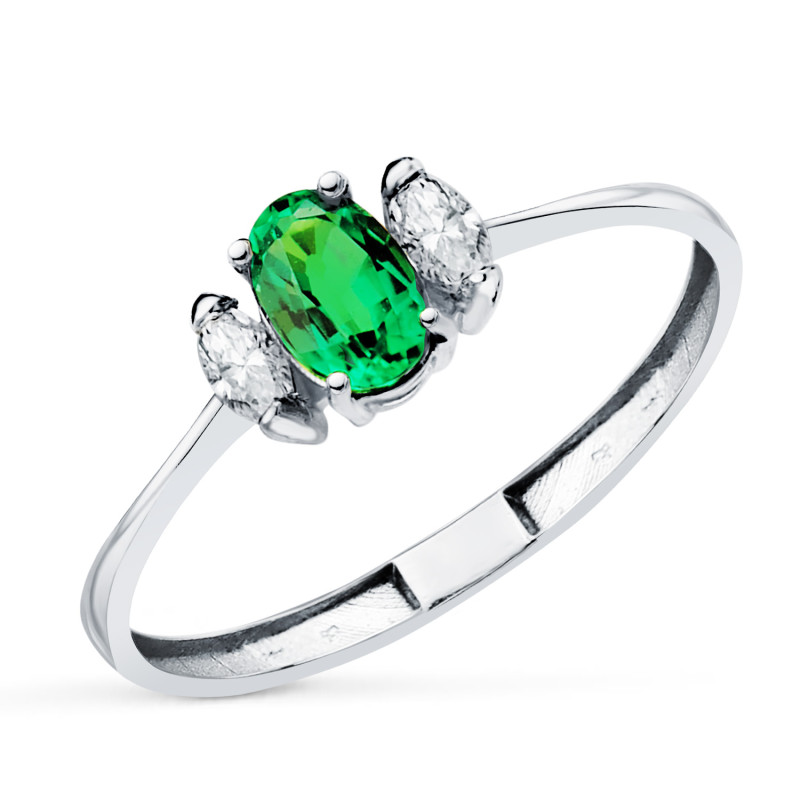 18K SORTIJA ORO BLANCO DIAMANTES DE LABORATORIO Y ESMERALDA RECRISTALIZADA 6X4 MM 0,40 QT 0,134QT. VS2 - E