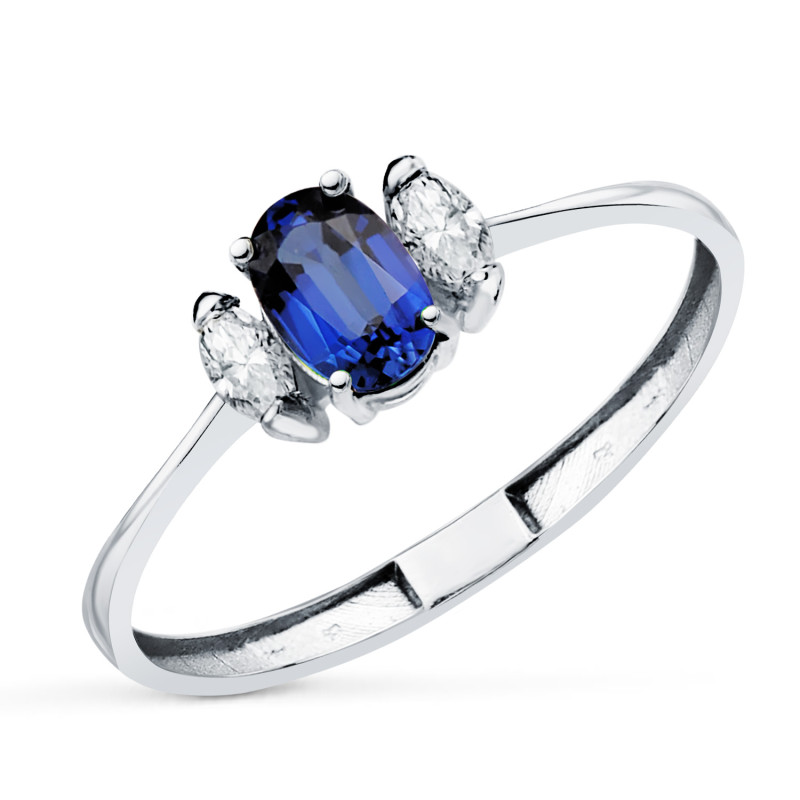 18K SORTIJA ORO DIAMANTES DE LABORATORIO Y  ZAFIRO DIFUSION 6X4 MM 0,64 QT 0,134QT. E - VS2