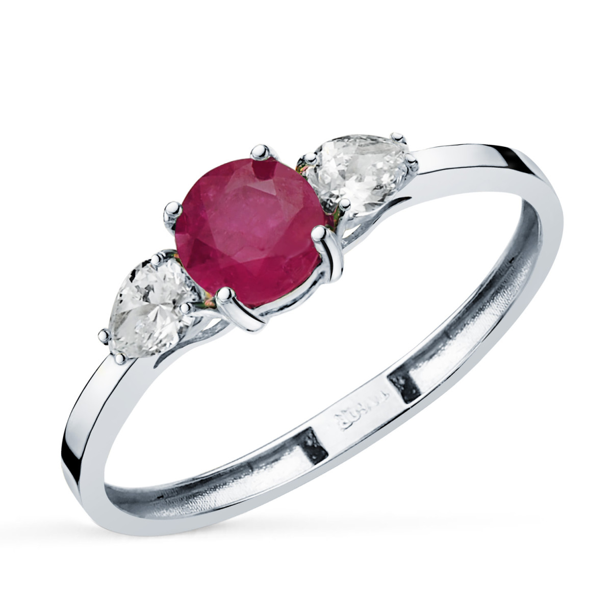 18K SORTIJA ORO BLANCO RUBI NATURAL 5 MM 0,65 QT Y DIAMANTES LABORATORIO TALLA PERA 0,29QT. VS2 - E