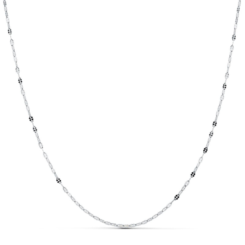 18K CADENA MACIZA ORO BLANCO ESLABONES PLANOS TALLADOS 1.5 MM 45CM