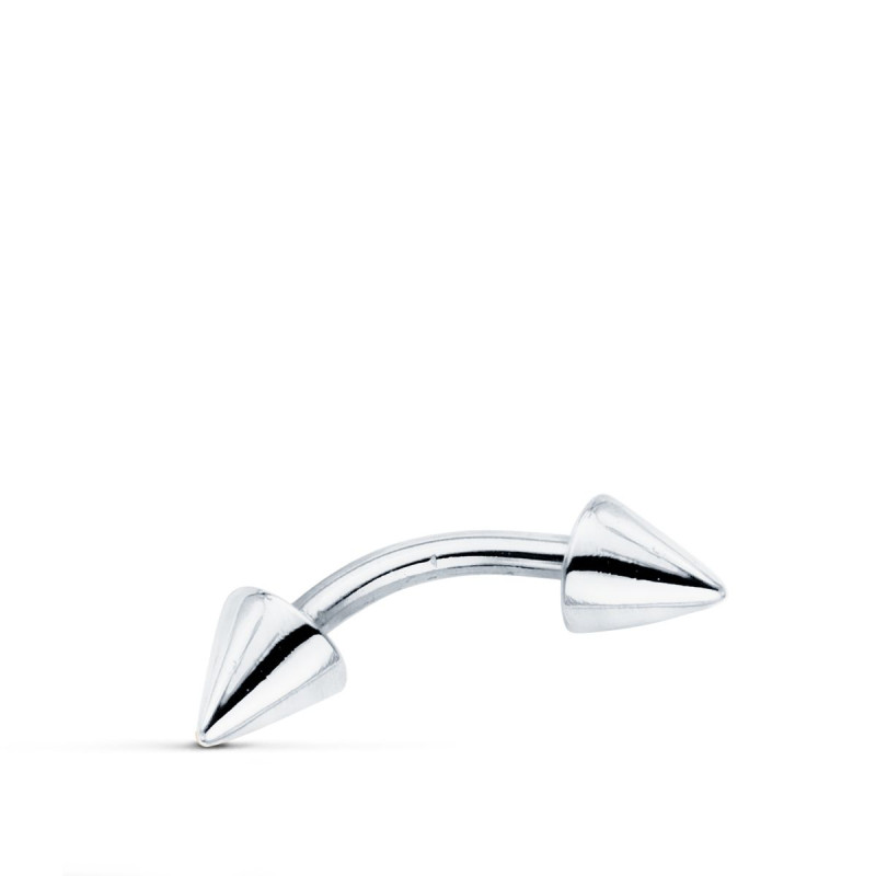 9K PIERCING ORO BLANCO DE CEJA CON DOS PINCHOS. 15X4 MM
