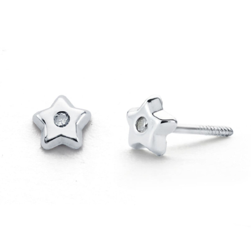 9K PENDIENTES ORO BLANCO DIAMANTES 0.02CTS TUERCA SI-H