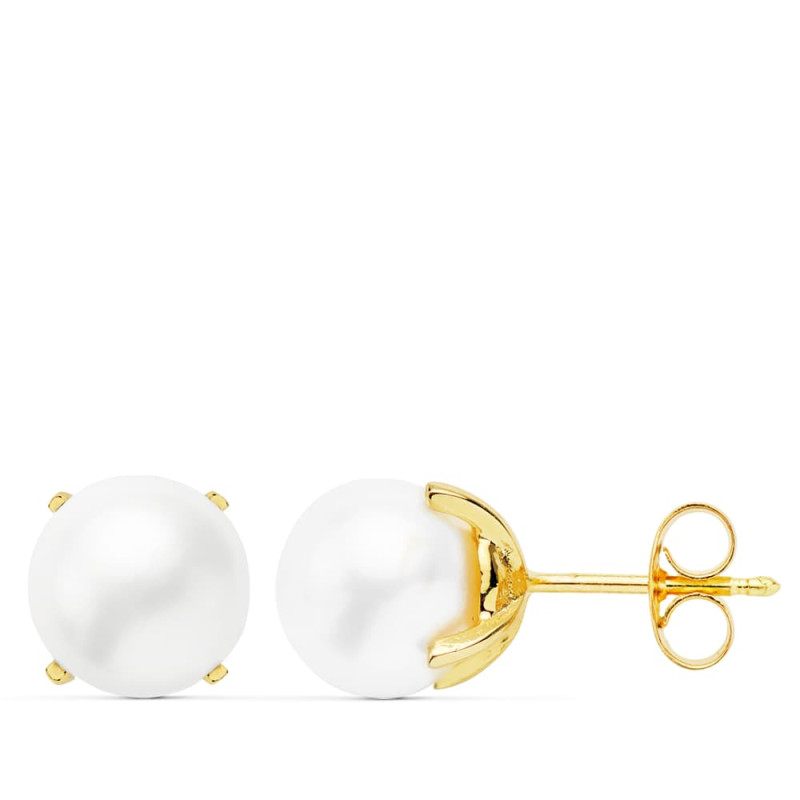 18K PENDIENTES ORO AMARILLO PERLA CULTIVADAS 8-8.5 MM CIERRE PRESION