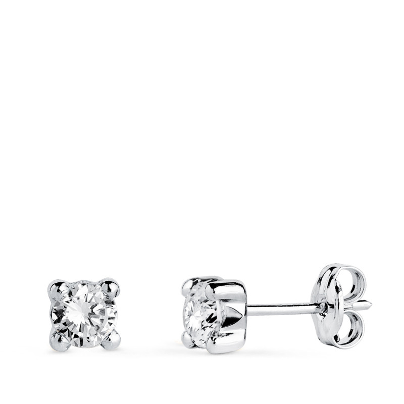 18K PENDIENTES ORO BLANCO CIRCONITA 4MM CON 4 GARRAS. ANCHO: 4,5 MM. CIERRE PRESION