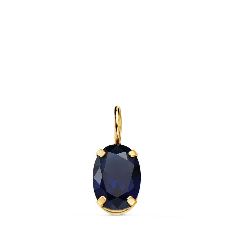 18K COLGANTE ORO AMARILLO OVAL PIEDRA COLOR AZUL 7 X 5 MM.