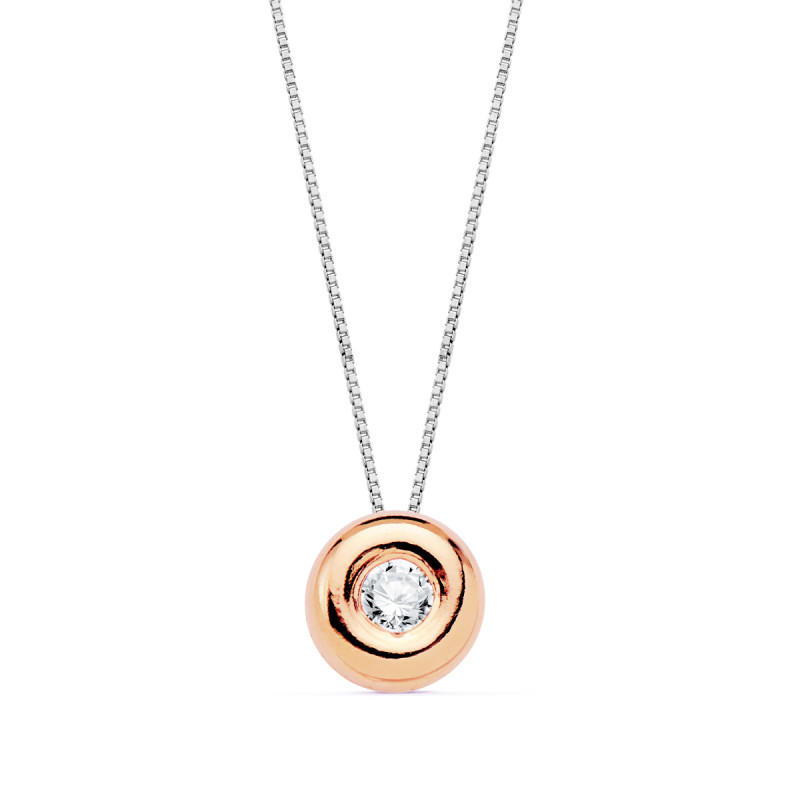 18K GARGANTILLA ORO ROSA CHATON 6MM DIAMANTE LABORATORIO 2,20MM 0,050 QTS. G-VS2 CADENA 42CM