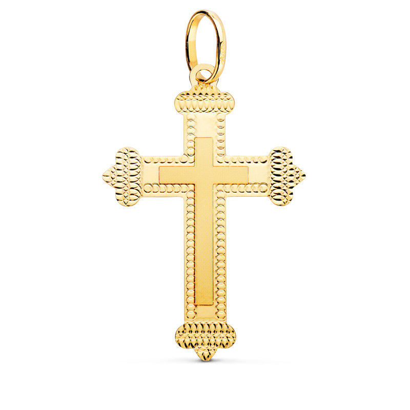 18K CRUZ ORO AMARILLO SIN CRISTO TALLADA 35X23 MM