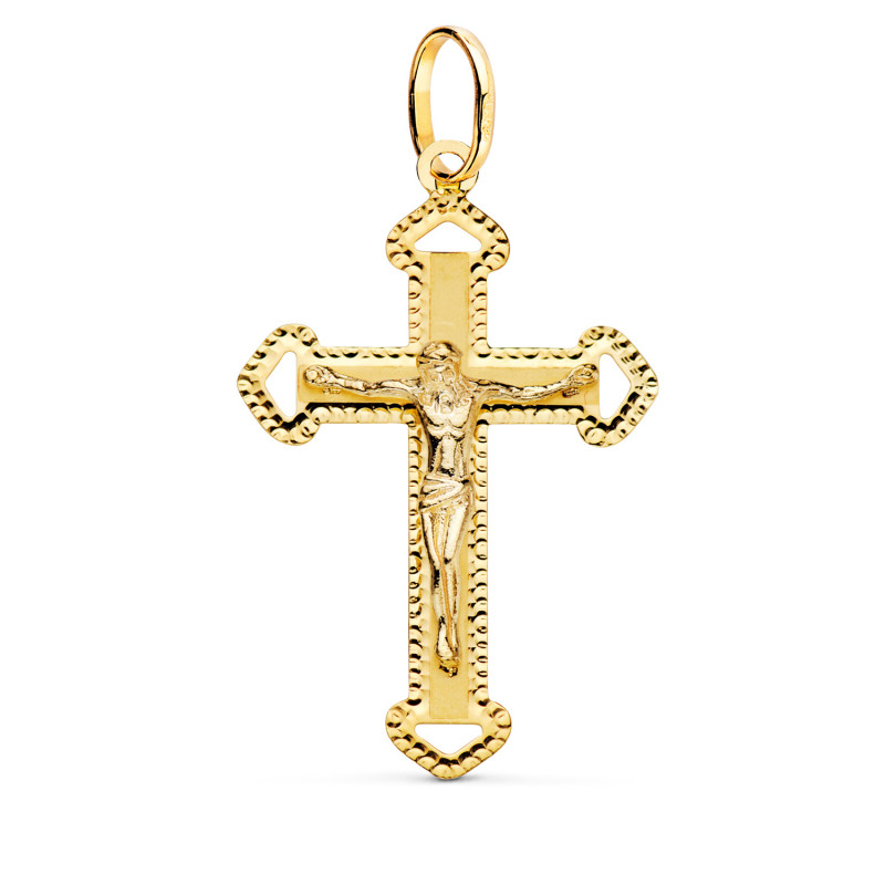 18K CRUZ ORO AMARILLO CON CRISTO TALLADA 35X22 MM