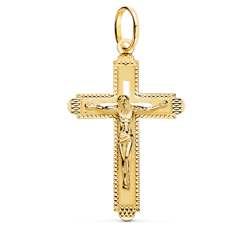 18K CRUZ ORO AMARILLO CON CRISTO TALLADA 35X22 MM
