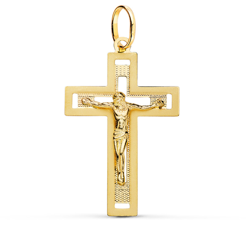 18K CRUZ ORO AMARILLO CON CRISTO TALLADA 35X22 MM