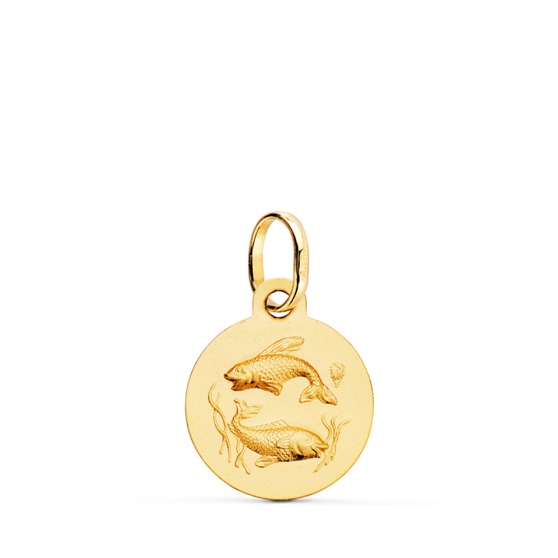 18K MEDALLA ORO AMARILLO HOROSCOPO ORO AMARILLO ORO AMARILLO PISCIS MATIZADA 13 MM