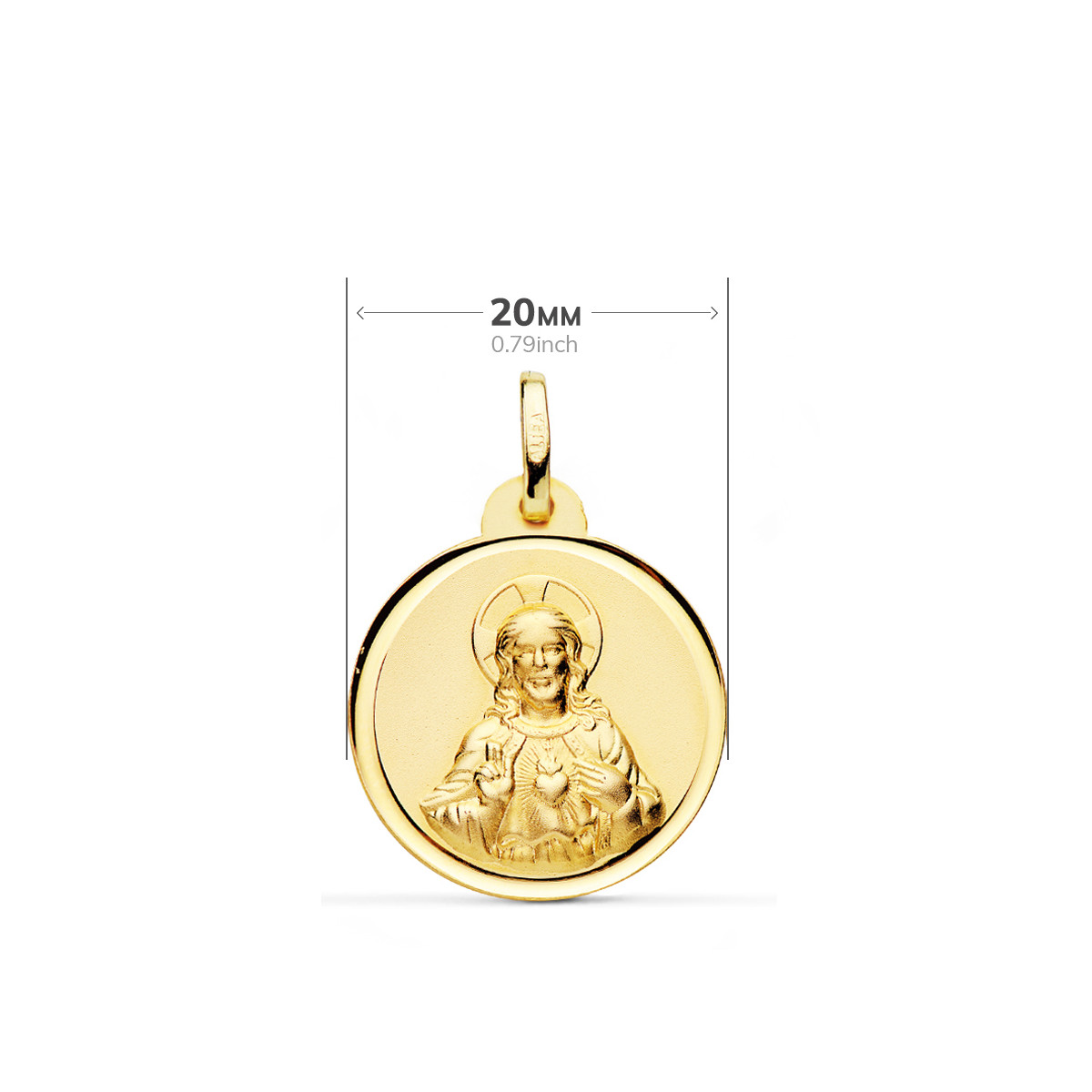 18K ESCAPULARIO ORO AMARILLO VIRGEN DEL CARMEN CORAZON JESUS BISEL 20 MM