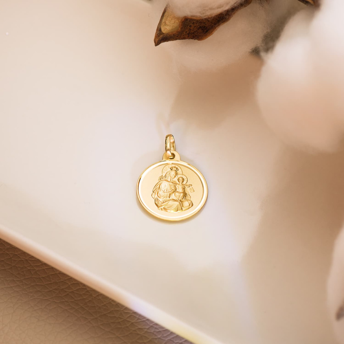 18K ESCAPULARIO ORO AMARILLO VIRGEN DEL CARMEN Y CORAZON DE JESUS BISEL 18 MM