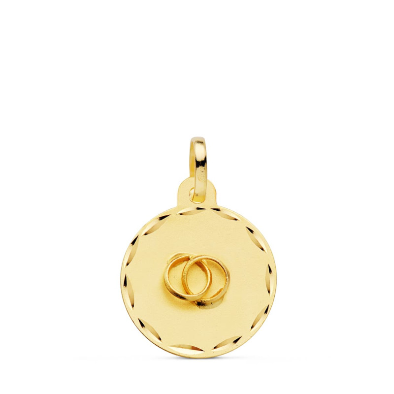 18K PLACA CHAPA DISCO  ORO AMARILLO REDONDO ALIANZAS TALLADO 16 MM C. AMOR