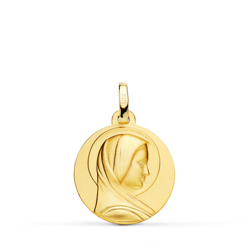 18K MEDALLA ORO AMARILLO MARIA FRANCESA LISA MATIZADA 18 MM