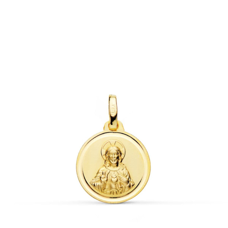 18K MEDALLA ORO AMARILLO CRISTO SAGRADO CORAZON DE JESUS BISEL 14 MM