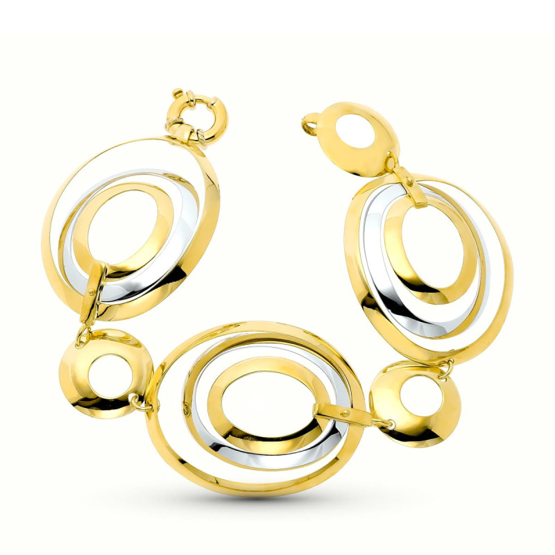 18K PULSERA ORO BICOLOR ESLABONES CIRCULOS