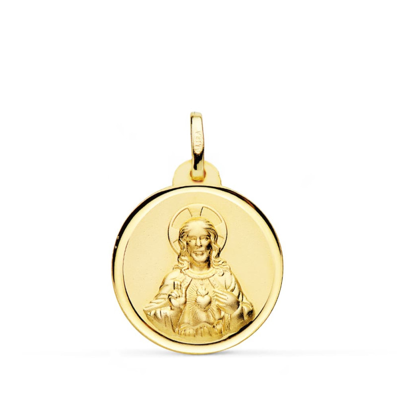 18K MEDALLA ORO AMARILLO CRISTO SAGRADO CORAZON DE JESUS BISEL 18 MM