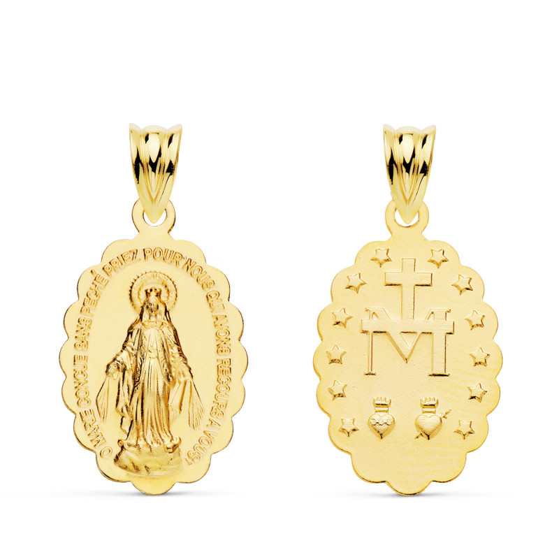 18K MEDALLA ORO AMARILLO VIRGEN MILAGROSA FRANCES OVAL MATIZADA 20X15 MM