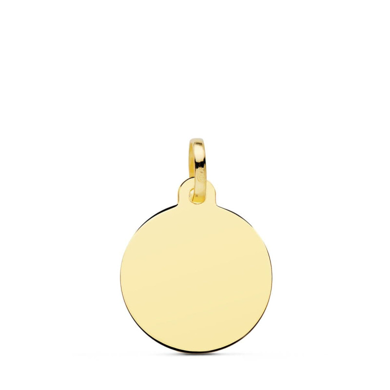 18K PLACA CHAPA DISCO ORO AMARILLO LISO EN BRILLO 16 MM