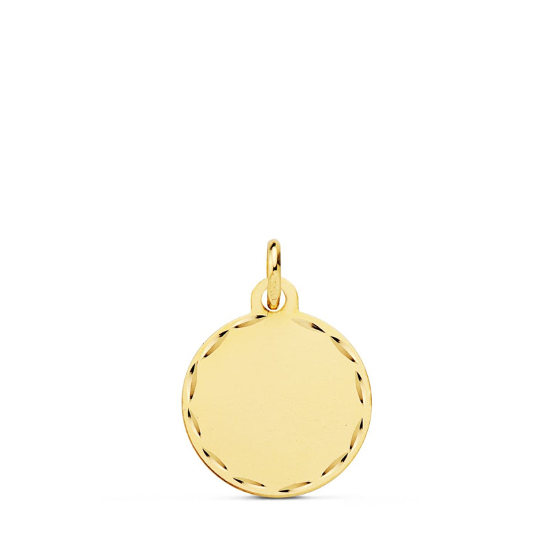 18K PLACA CHAPA DISCO LISO ORO AMARILLO MATE TALLADO 14 MM