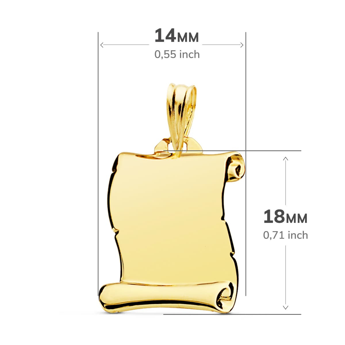 18K PLACA CHAPA COLGANTE PERGAMINO ORO AMARILLO LISO BRILLO 18X14 MM