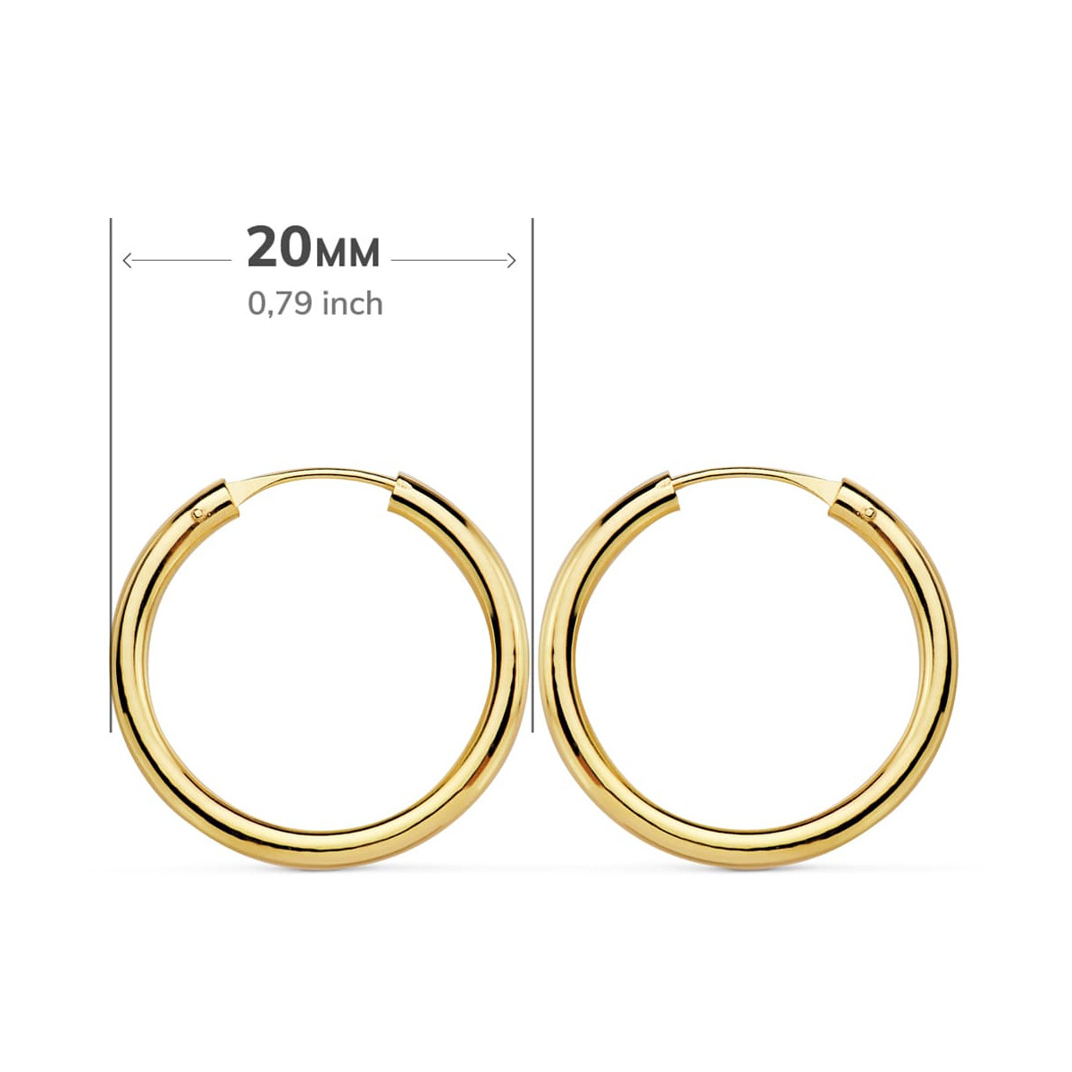18K AROS ORO AMARILLO REDONDOS LISOS LIGEROS 20X2 MM