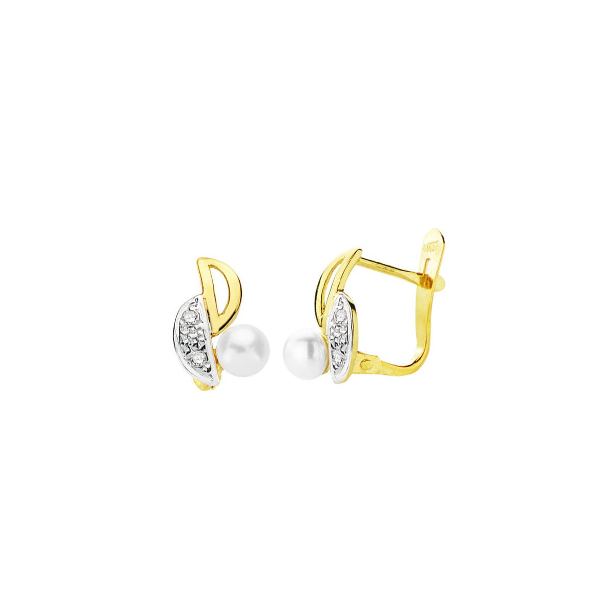 18K PENDIENTES BICOLOR PERLA 11X6 MM CIERRE CATALAN