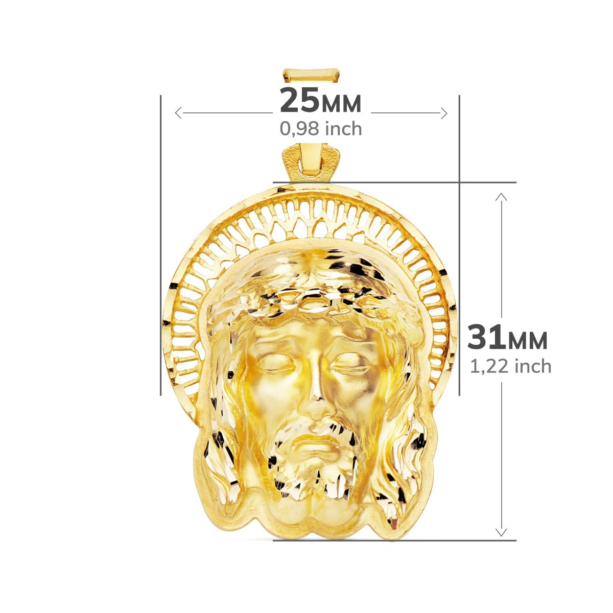 18K COLGANTE ORO AMARILLO CABEZA DE CRISTO  ORLA 35X25 MM