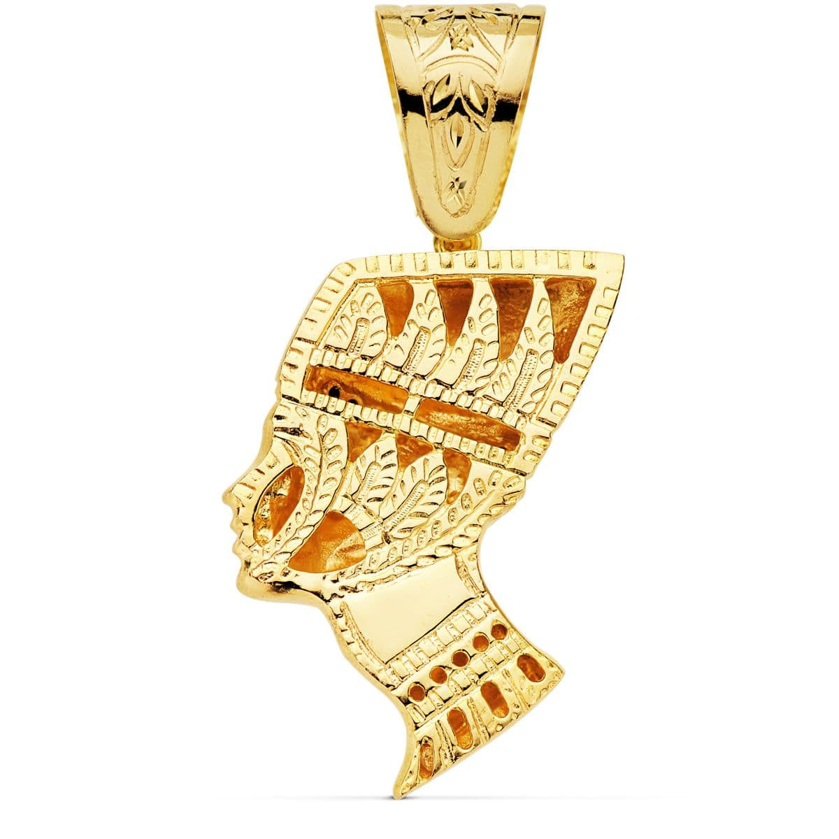 18K COLGANTE ESFINGE NEFERTITI GIGANTE CON CIRCONITA ROJAS ORO AMARILLO. 50 X 35 MM