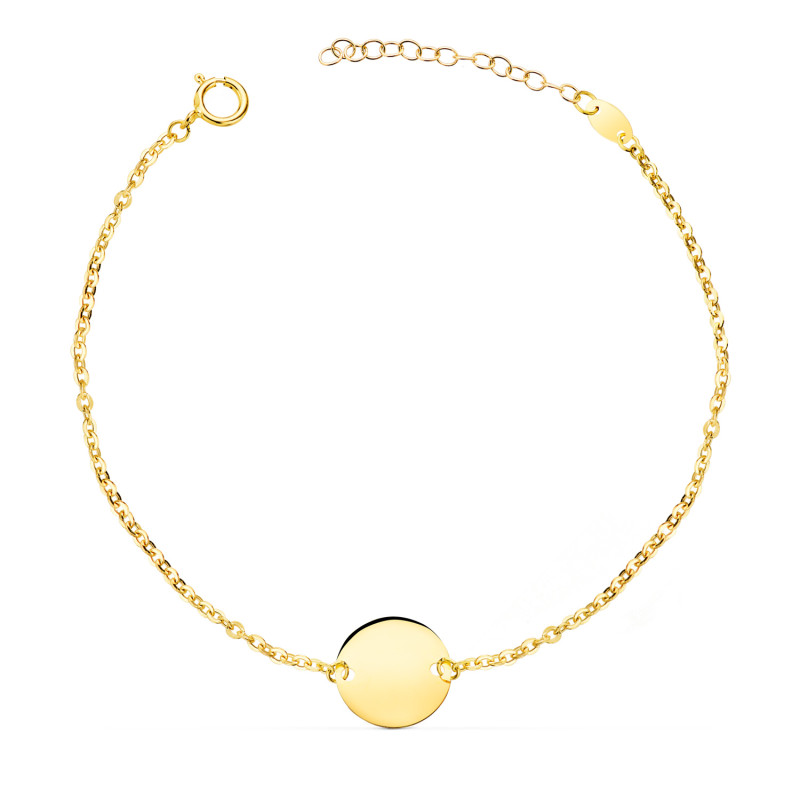 18K PULSERA ORO AMARILLO DISCO EN BRILLO REDONDO 12 MM. LARGO: 18   3 CM