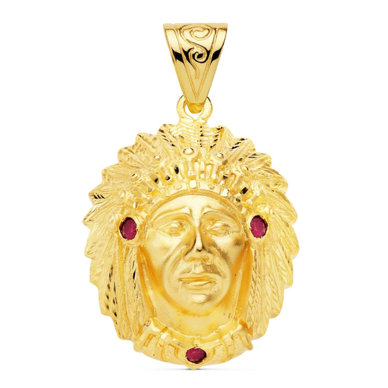 18K COLGANTE COLGANTE INDIO AMERICANO ORO AMARILLO. 33 X 28 MM