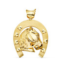 18K COLGANTE ORO AMARILLO HERRADURA CON CABALLO 50X44 MM