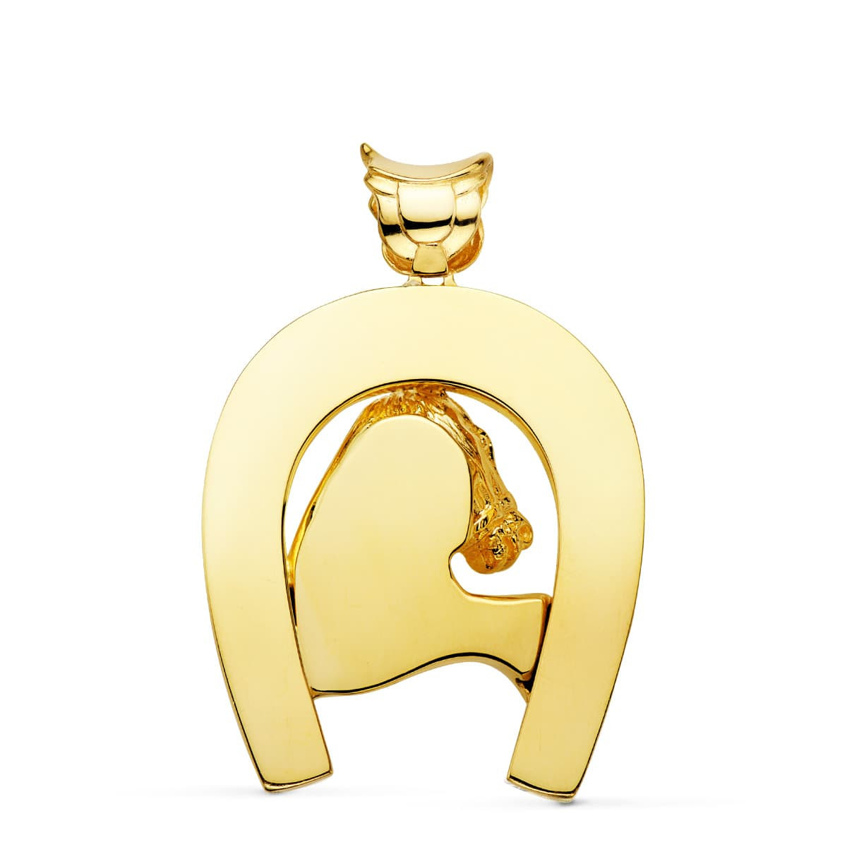 18K COLGANTE ORO AMARILLO HERRADURA CON CABALLO 48X40 MM
