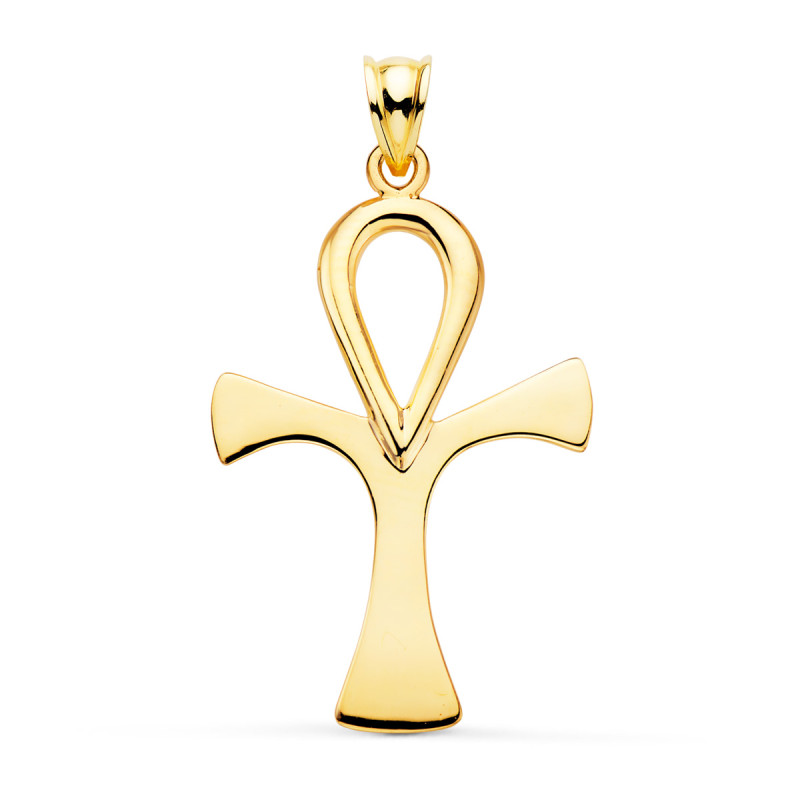 18K CRUZ DE LA VIDA ORO AMARILLO SIN CRISTO EN BRILLO 40 X 30 MM