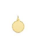 18K PLACA CHAPA DISCO LISO ORO AMARILLO MATE TALLADO 14 MM