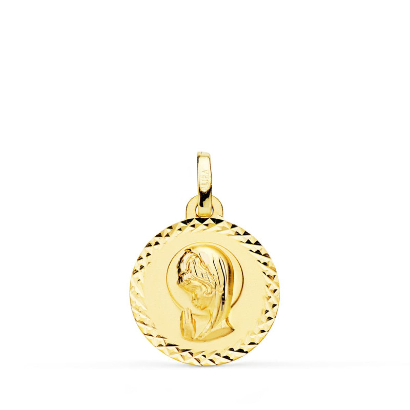 18K MEDALLA ORO AMARILLO VIRGEN NIÑA TALLA CRUZADA 16 MM