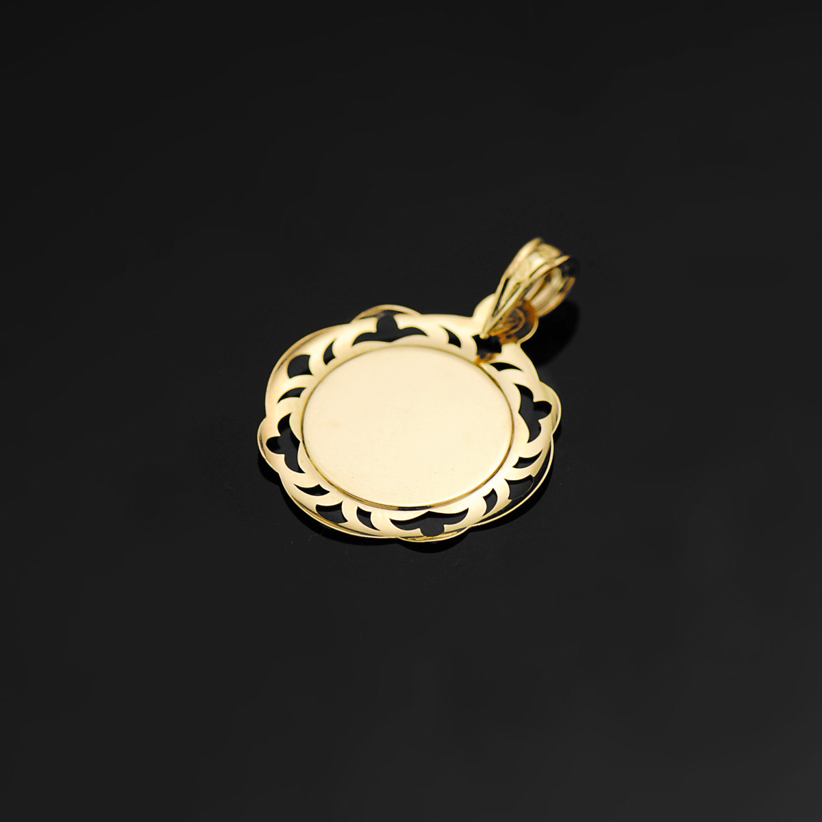 18K MEDALLA ORO AMARILLO VIRGEN NIÑA CERCO CALADO EN BRILLO 20X18 MM